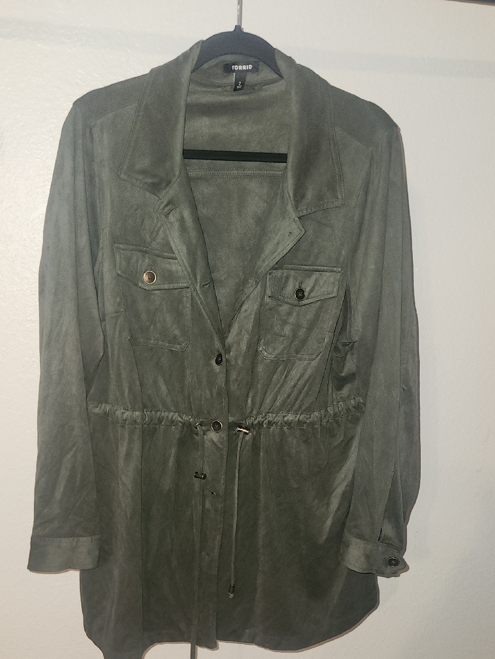 torrid Olive Suede-Feel Drawstring Utility Jacket Shacket 2 16/18/20 Nwot